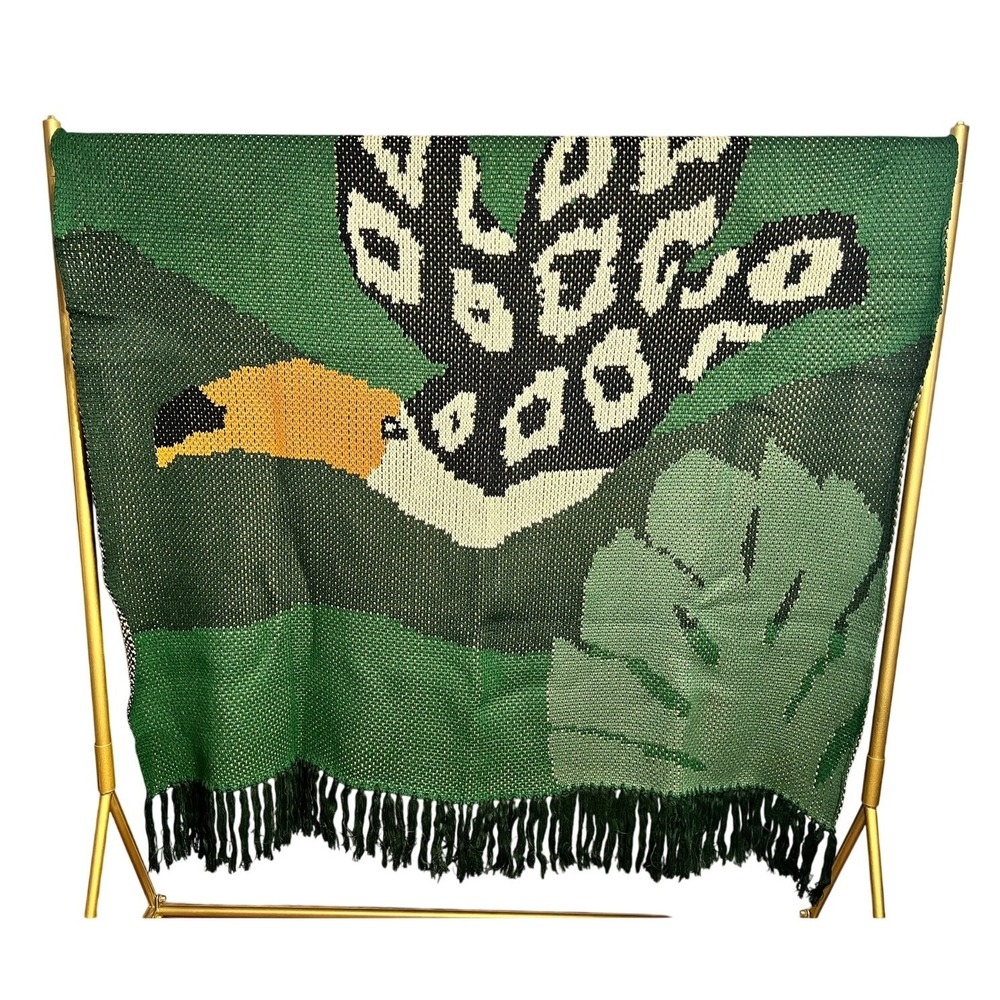 NWT Farm Rio Oh So Cozy Brazil Toucan Blanket 60 x 80 Red Green Acrylic Fringe